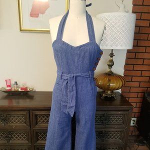 Denim looking halter jumpsuit